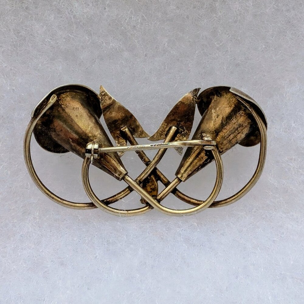 Designer Whiteco Sterling Silver Yellow White Paste Calla Lily Flower Pin Brooch View 5